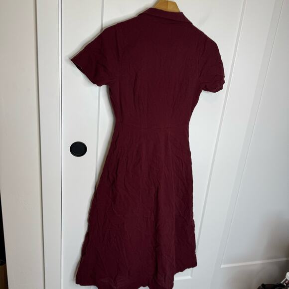 Madewell Crinkle Cotton Button Front Midi Dress Collared Cabernet Red Size 0 - Picture 6 of 6